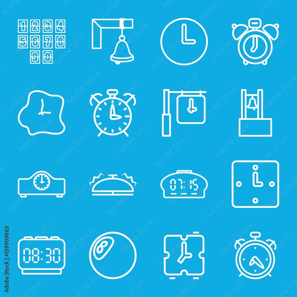 Set of 16 alarm outline icons Set of 16 alarm outline icons