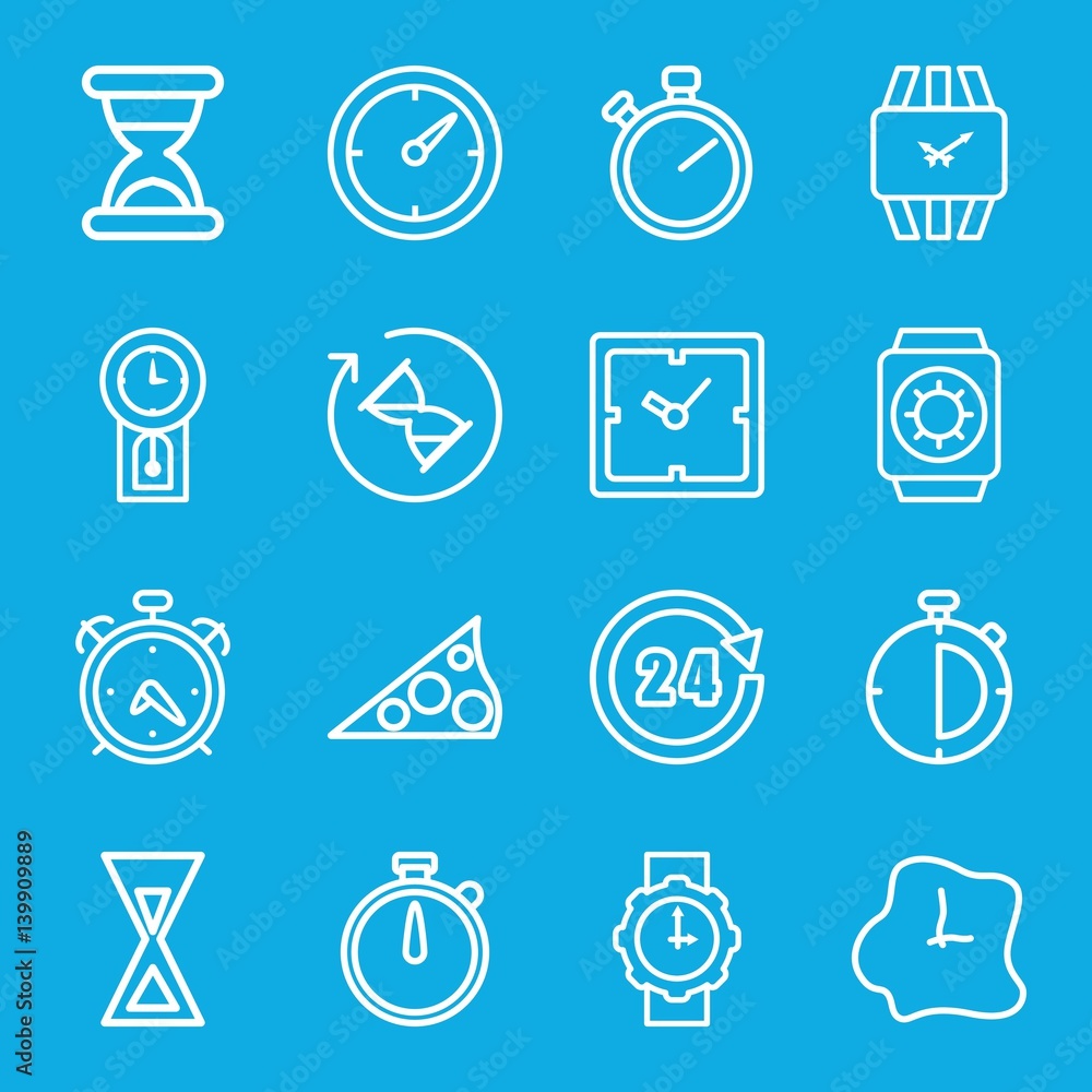 Set of 16 clock outline icons Set of 16 clock outline icons