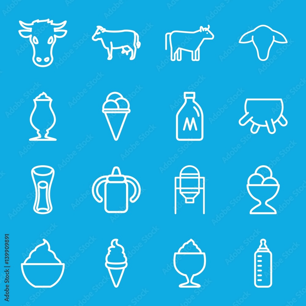 Set of 16 milk outline icons Set of 16 milk outline icons