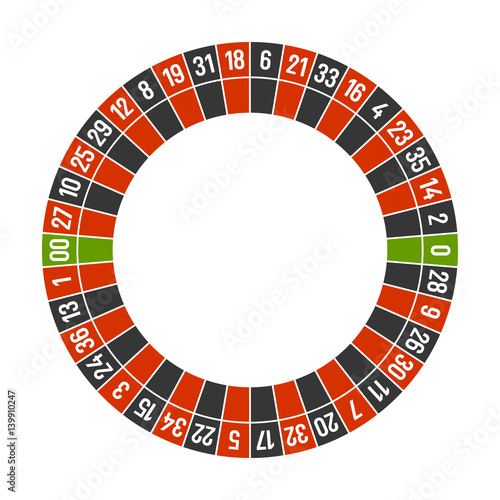 Roulette Casino Wheel Template with Double Zero on White Background. Vector photo