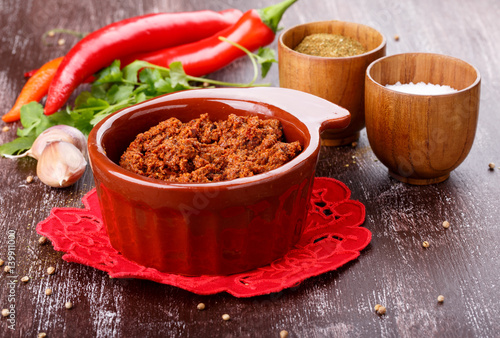 Tableau sur toile Adjika or ajika Hot spicy flavored sauce
