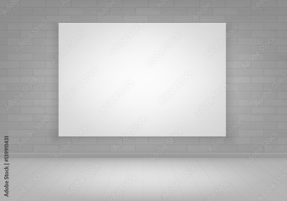 Vector Empty Blank White Mock Up Poster Picture Frame on Brick Wall with Floor Front View Vector Empty Blank White Mock Up Poster Picture Frame on Brick Wall with Floor Front View