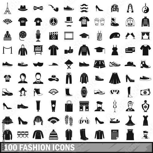 100 fashion icons set in simple style 