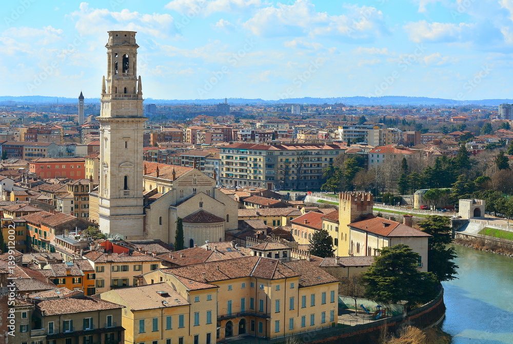 Panorama of the city of Verona with the medieval cathedral