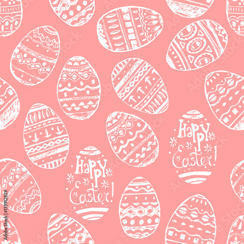 Seamless vector easter pattern with hand drawn eggs