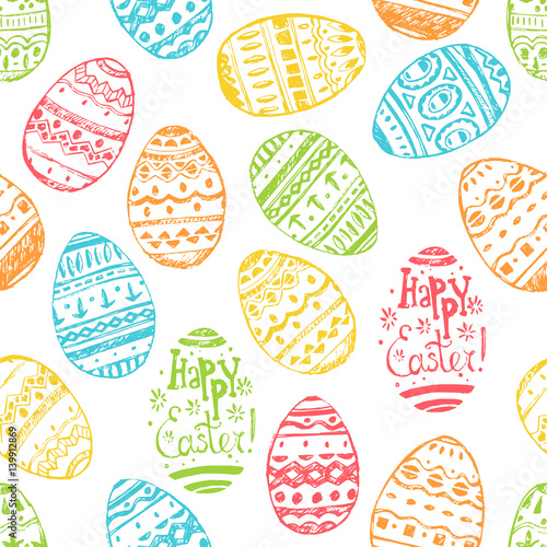 Seamless vector easter pattern with hand drawn eggs