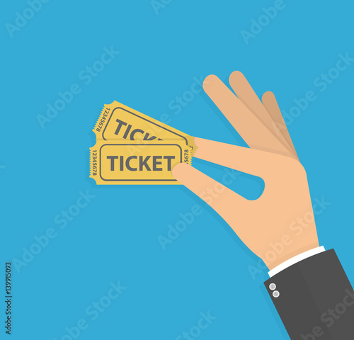 Hand holding or showing tickets. Flat design