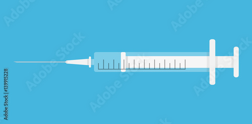 Medical syringe or hypodermic needle icon. Flat design