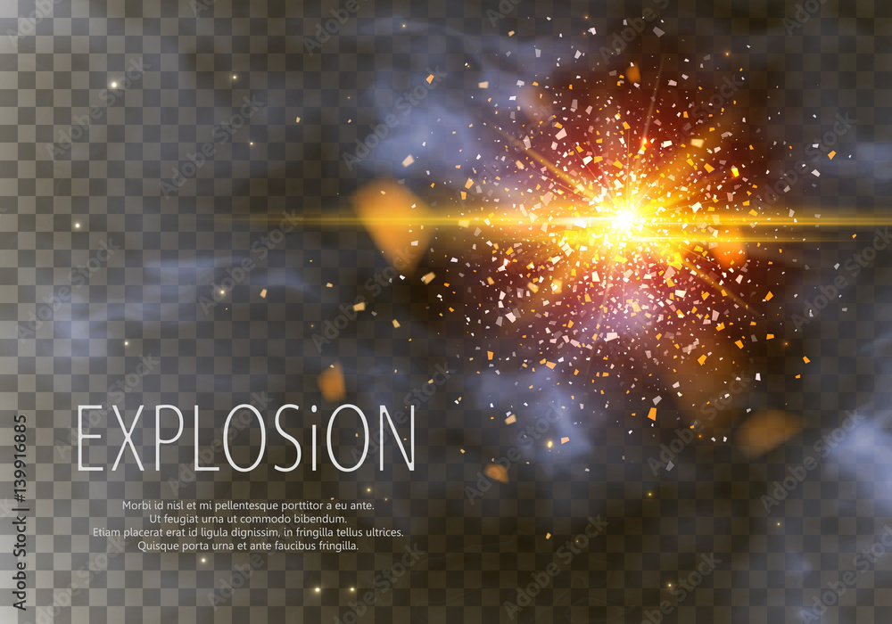 Goold glitter particles background effect. Light effect in an explosion on a black background. Vector illustration 3D, of realistic vector, EPS 10