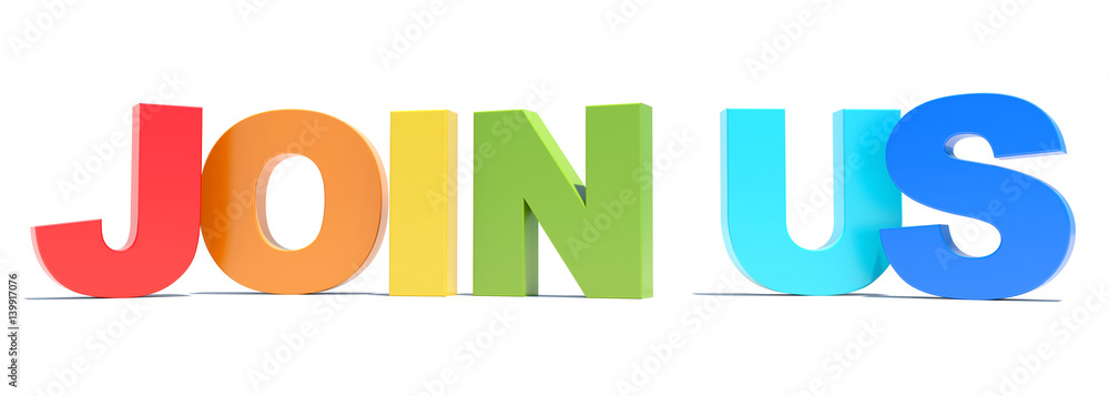 Join us colorful text on white background Join us colorful text on white background