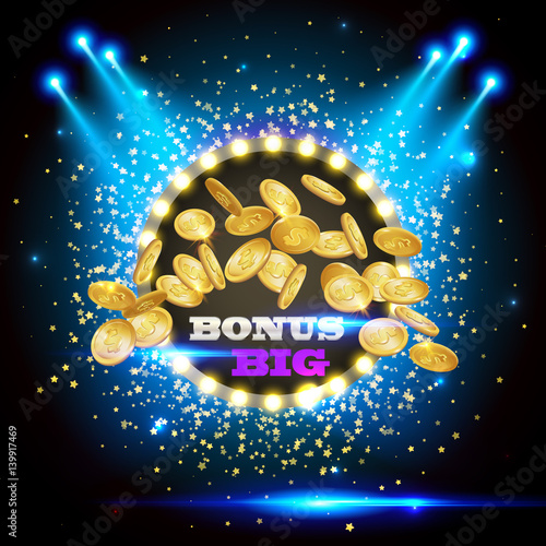 Big Bonus Banner. Gold coins in flight. The coin icon with shadows. 3d realistic vector, EPS 10