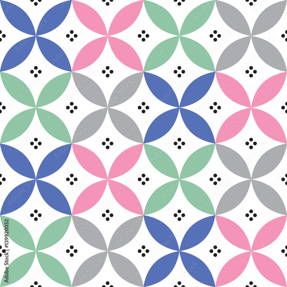 Geometric seamless pattern in pastel colours - inspired by Spanish and Portuguese tiles design Geometric seamless pattern in pastel colours - inspired by Spanish and Portuguese tiles design