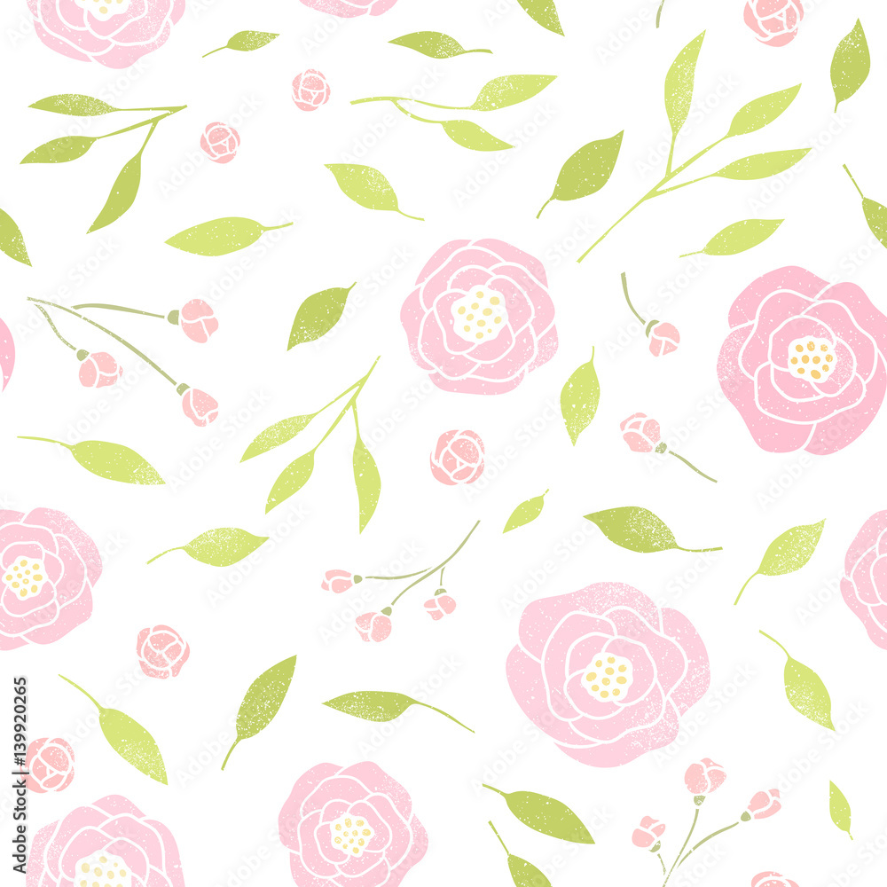 Cute peony and leaves background. Vector hand drawn seamless pattern Cute peony and leaves background. Vector hand drawn seamless pattern