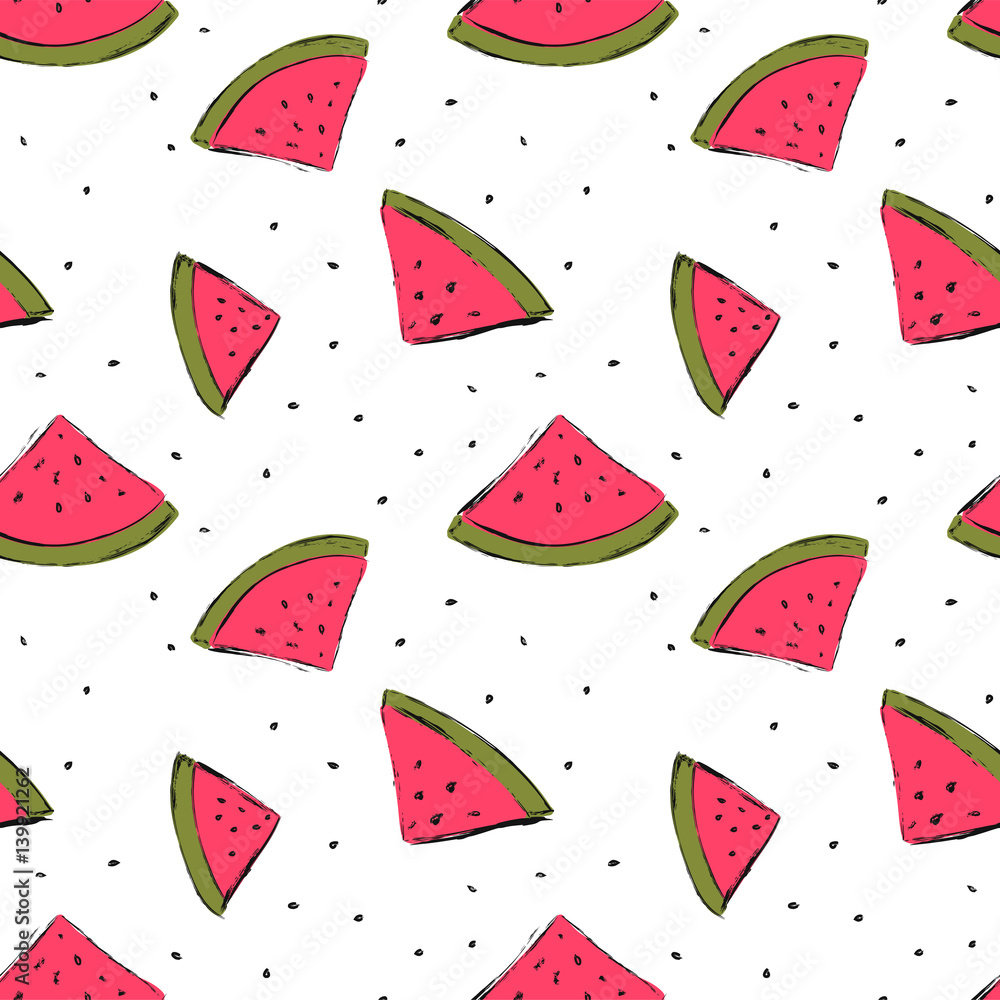 Seamless pattern with hand drawn cute watermelons. Vector illustration Seamless pattern with hand drawn cute watermelons. Vector illustration