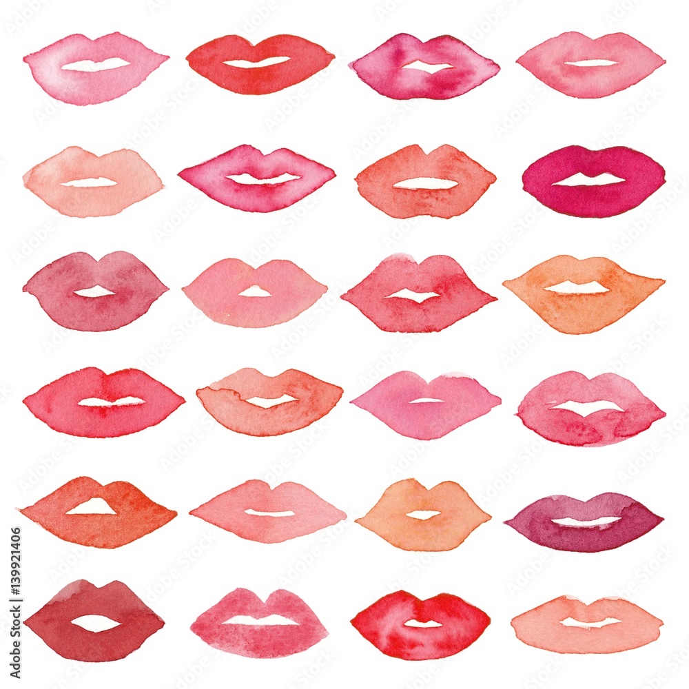Fototapeta premium Watercolor lips icon set