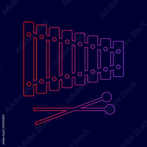 Xylophone sign. Vector. Line icon with gradient from red to violet colors on dark blue background.