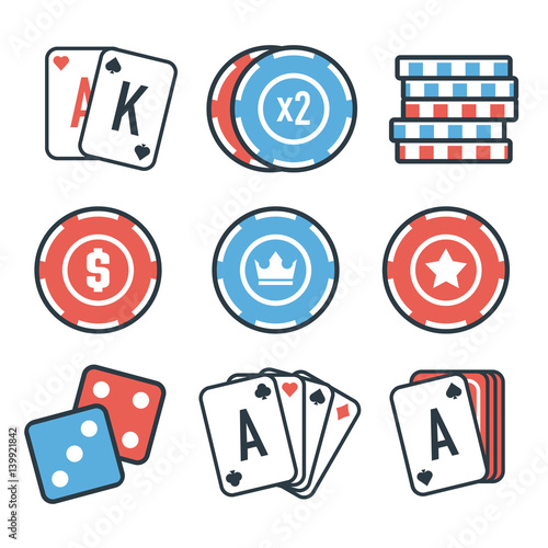 Modern vector set of colorful gambling and casino icons for website or mobile application. Bright and stylish elements for you design.
