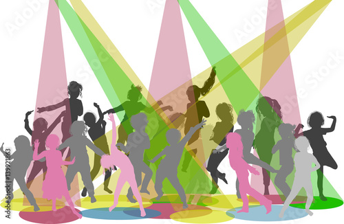 dancing child color silhouettes isolated on white
