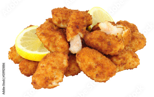 Tableau sur toile Breadcrumb Covered Fried Scampi Isolated On White
