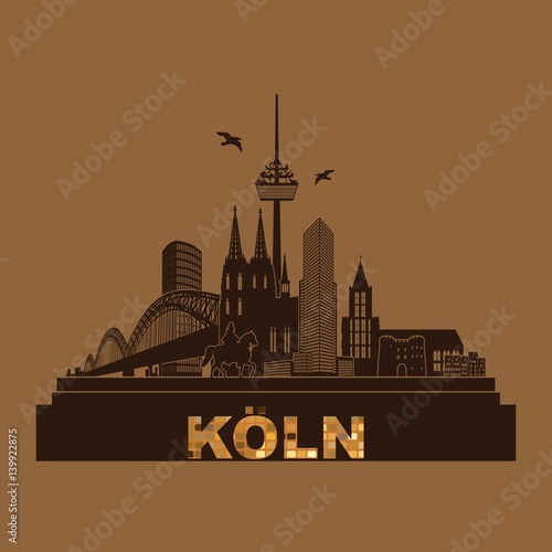 Köln Panorama Skyline Wandtatoo Sehenswürdigkeiten Kölner Dom Hohenzollernbrücke Rathaus Triangle Stadtansicht Städtetour Tourismus 