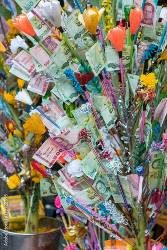 Money tree at a traditional Buddhist ceremony, " kathin "offerings made to all the priests in a temple