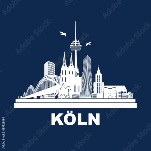 Köln Panorama Skyline Wandtatoo Sehenswürdigkeiten Kölner Dom Hohenzollernbrücke Rathaus Triangle Stadtansicht Städtetour Tourismus 