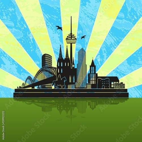 Köln im Sommer - Panorama Skyline Wandtatoo Sehenswürdigkeiten Kölner Dom Hohenzollernbrücke Rathaus Triangle Stadtansicht Städtetour Tourismus 