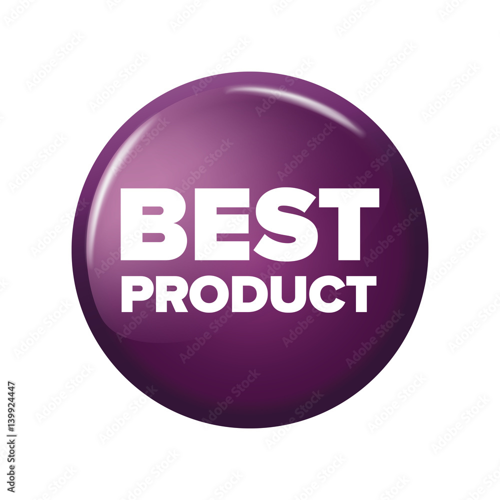 Bright violet round button with word 'Best Product'. Circle label for bestseller in online shops. Design elements on white background. Bright violet round button with word 'Best Product'. Circle label for bestseller in online shops. Design elements on white background.