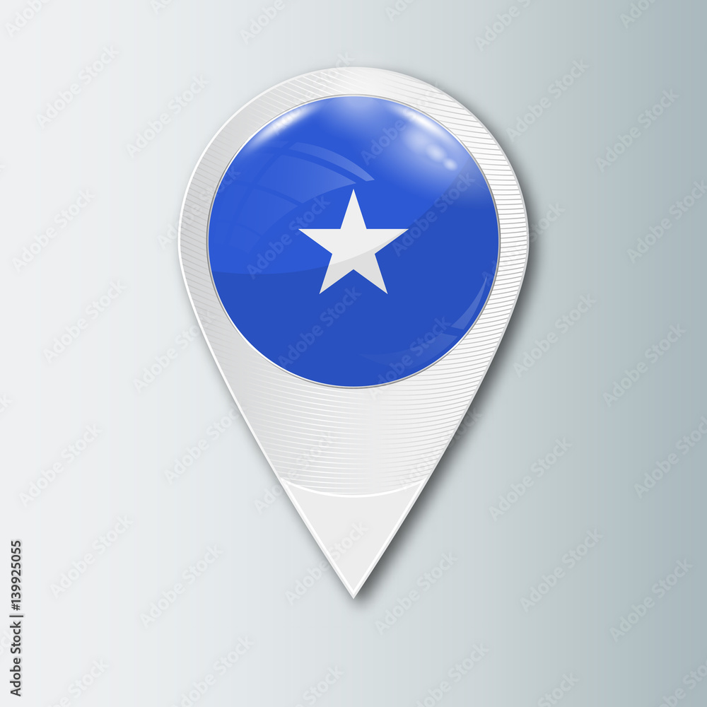 Pointer with the national flag of Somalia in the ball with reflection. Tag to indicate the location. Realistic vector illustration. Pointer with the national flag of Somalia in the ball with reflection. Tag to indicate the location. Realistic vector illustration.
