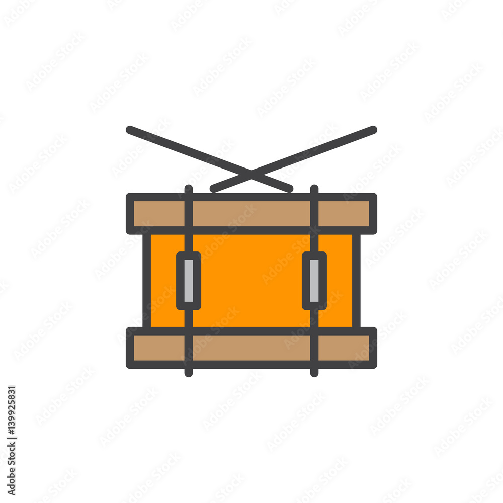 Snare drum line icon, filled outline vector sign, linear colorful pictogram isolated on white. Symbol, logo illustration. Editable stroke. Pixel perfect Snare drum line icon, filled outline vector sign, linear colorful pictogram isolated on white. Symbol, logo illustration. Editable stroke. Pixel perfect