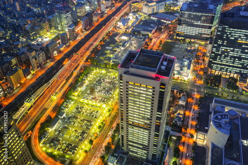 Aerial view of Yokohama city at night  Japan