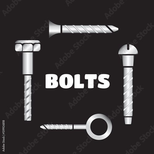 Construction hardware icons. Screws, bolts, nuts and rivets vector