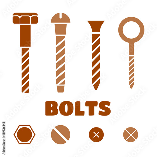 Construction hardware icons. Screws, bolts, nuts and rivets vector