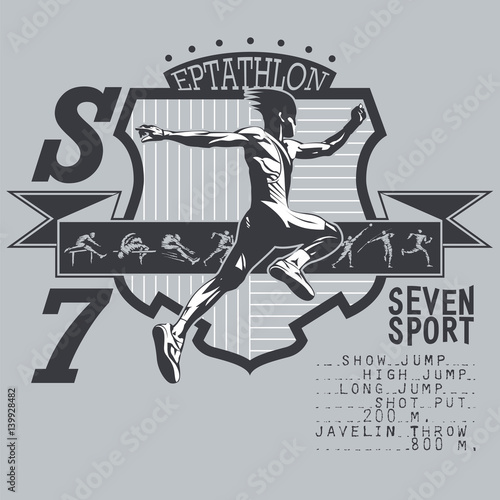 Heptathlon badge with runner and icons