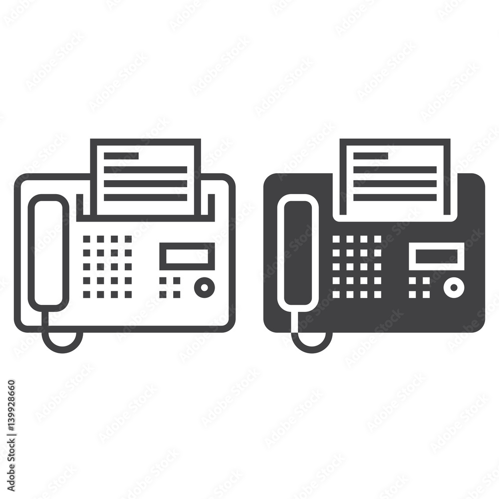 Fax line icon, telefax outline and filled vector sign, linear and full pictogram isolated on white, logo illustration - obrazy, fototapety, plakaty 