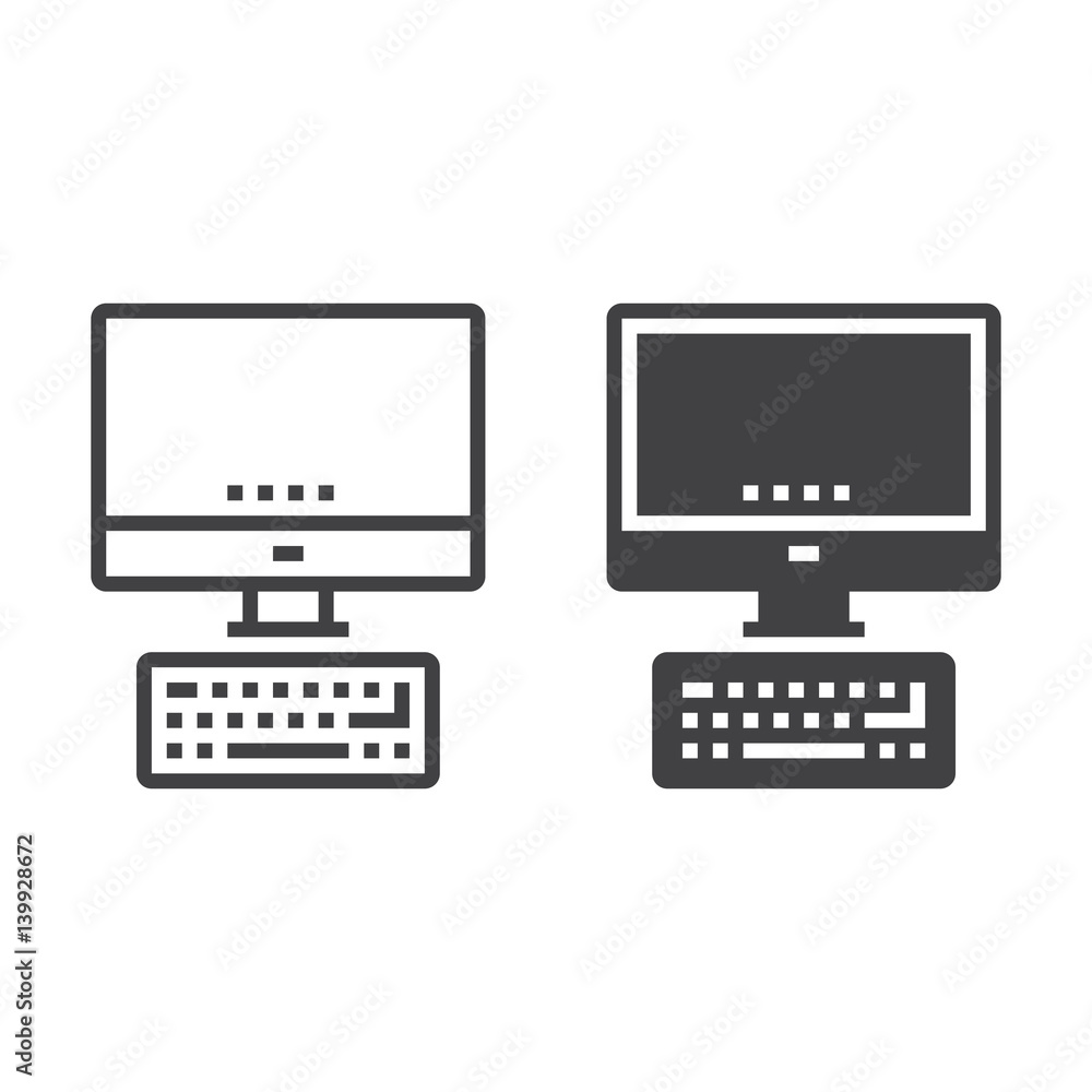 Desktop computer line icon, outline and filled vector sign, linear and full pictogram isolated on white, logo illustration Desktop computer line icon, outline and filled vector sign, linear and full pictogram isolated on white, logo illustration