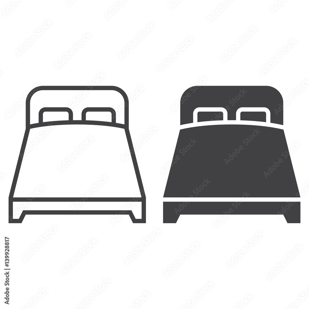 double bed line icon, outline and filled vector sign, linear and full pictogram isolated on white, logo illustration