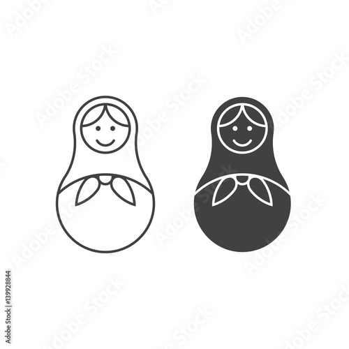 Russian nesting doll line icon, Matryoshka outline and filled vector sign, linear and full pictogram isolated on white, logo illustration