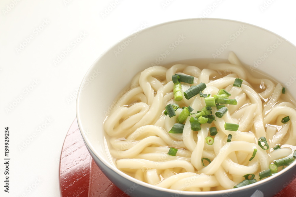 Japanese food, soup udon noodles with spring onion Japanese food, soup udon noodles with spring onion