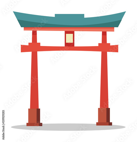 Japanese Red Gate. Traditional Oriental Landmark