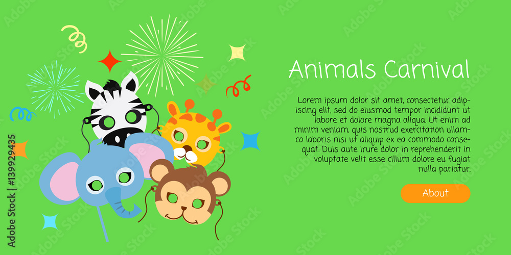 Childish Animal Masks. Elephant, Zebra, Monkey, Giraffe.