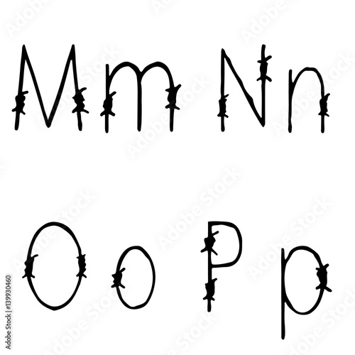 Letters M, N, O, P barbed wire