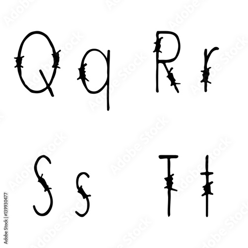 Letters Q, R, S, T barbed wire