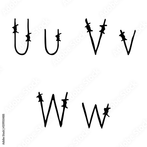 Letters U, V, W barbed wire