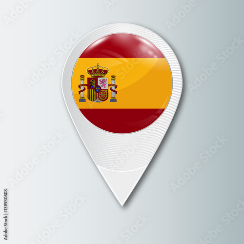 Pointer with the national flag of Spain in the ball with reflection. Tag to indicate the location. Realistic vector illustration. Free Download Pointer with the national flag of Spain in the ball with reflection. Tag to indicate the location. Realistic vector illustration. - GFXLoad