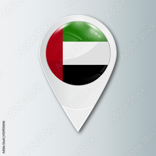 Free Download Pointer with the national flag of United Arab Emirates in the ball with reflection. Tag to indicate the location. Realistic vector illustration. - GFXLoad