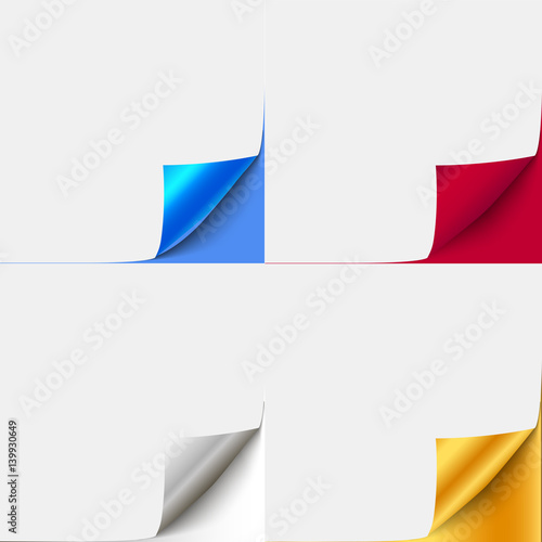 Set of colorful curled paper corners for advertising and sale promo.  vector paper with curl corner for book, brochure curled page. 