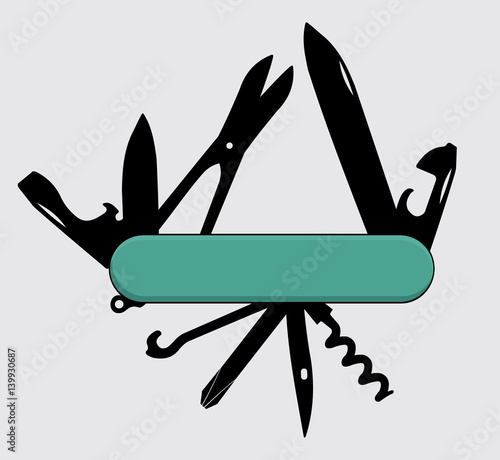 Multifunction, multipurposa, pocket, swiss, army knife. Vector illustration