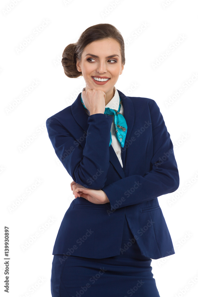 Smiling Air Stewardess Looking Away Smiling Air Stewardess Looking Away