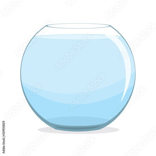 Empty fishbowl with water on white background